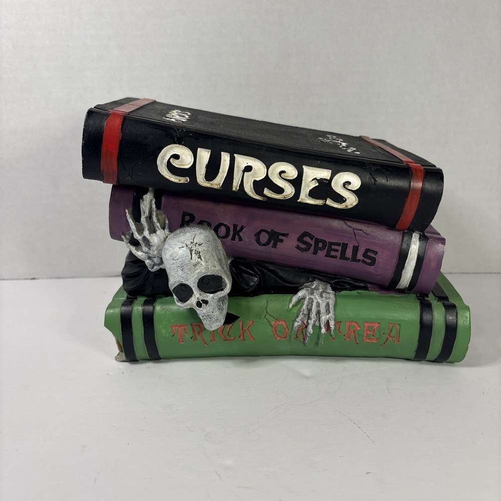 Halloween Skeleton Stack of Books Decor Curses Spells Trick or Treat Figurine